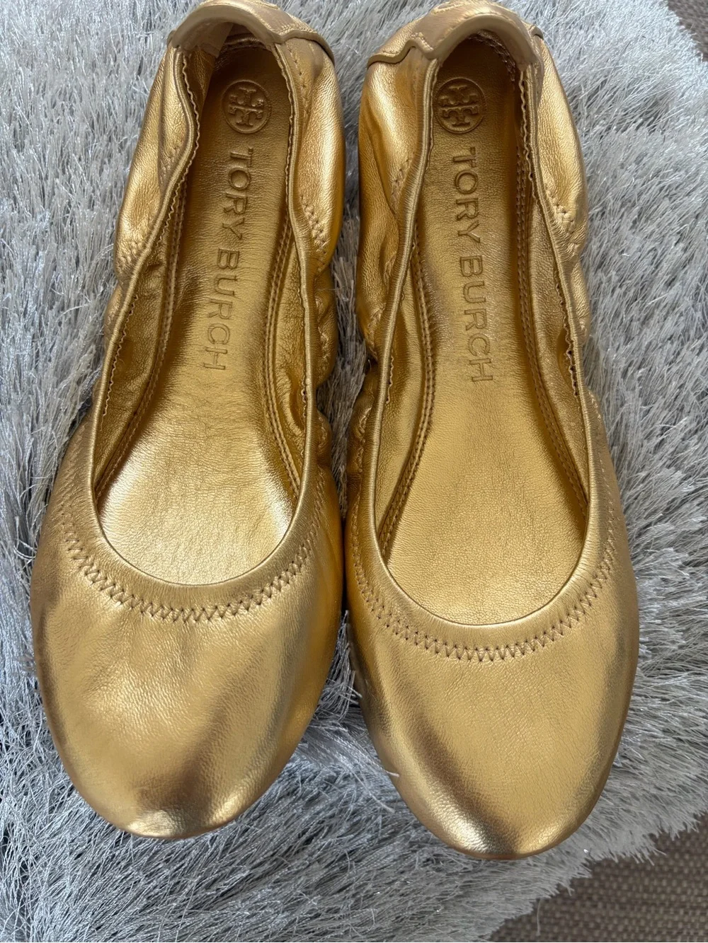 Tory Burch Gold Leather Ballet Flats